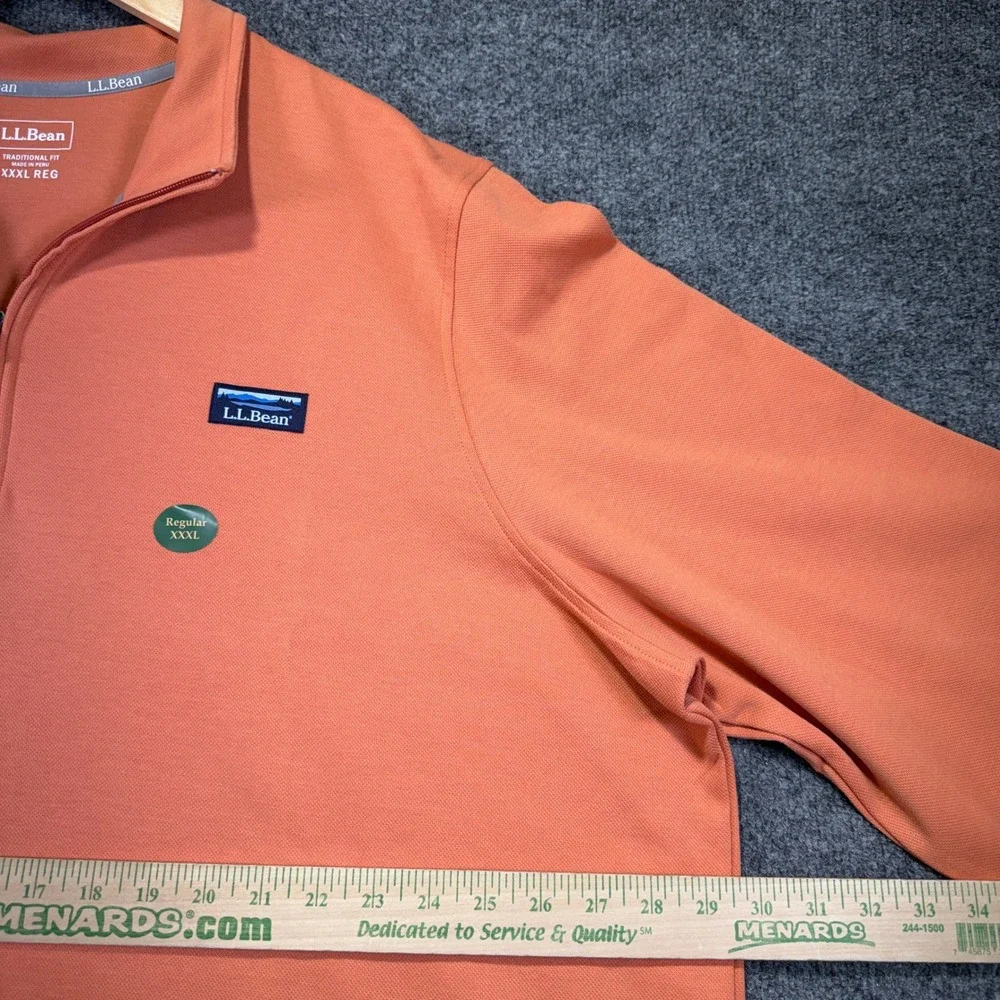 L.L.Bean Comfort Stretch Performance Pique 1/4 Zip Pullover Mens 3XL Orange NEW